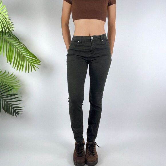 Women's Vintage Y2K Green Indie Fairy Grunge Casual Mid Rise Skinny Jeans / 4/27 - Picture 3 of 5